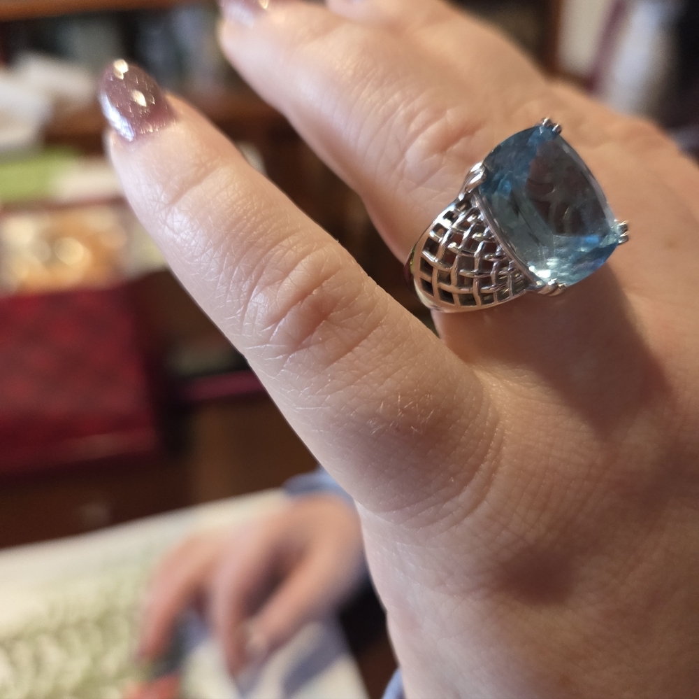 Blue Topaz Sterling Silver Ring, Size 8